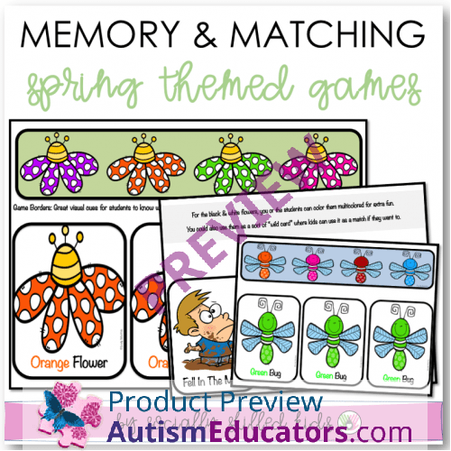 Memory and Matching Games Spring Themed
